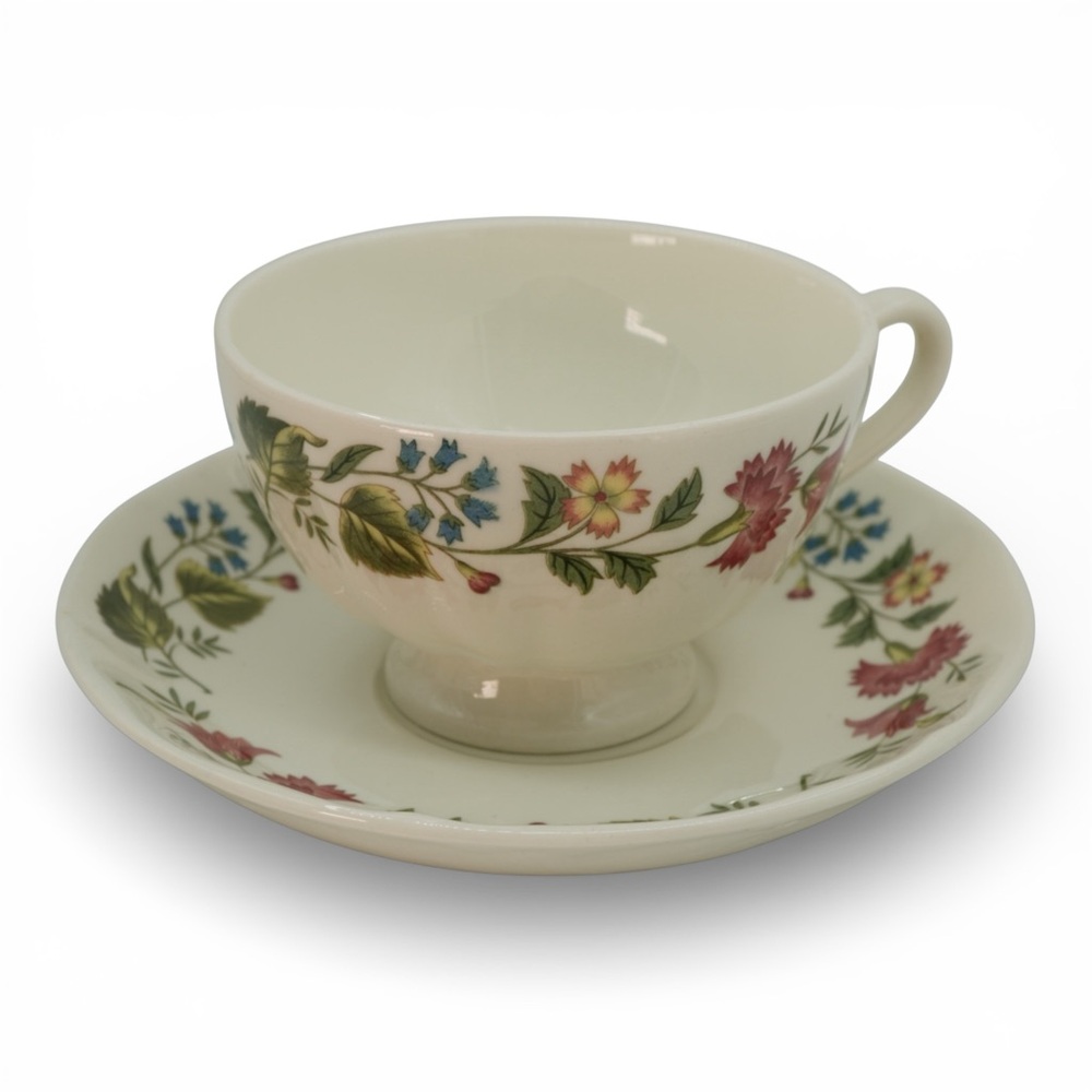 Wedgwood “Derwent” Floral Mug and Saucer Set - Cream with Multicolor Flowers